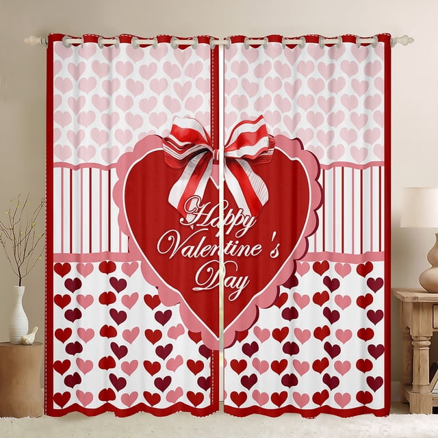 Happy Valentine's Day Windows Drapes Blackout 30%-50%,Red Love Pattern Home Decor Curtains for Living Room,Abstract Art Geometry Window Drapes 52Wx63L Inches Set of 2 Panels