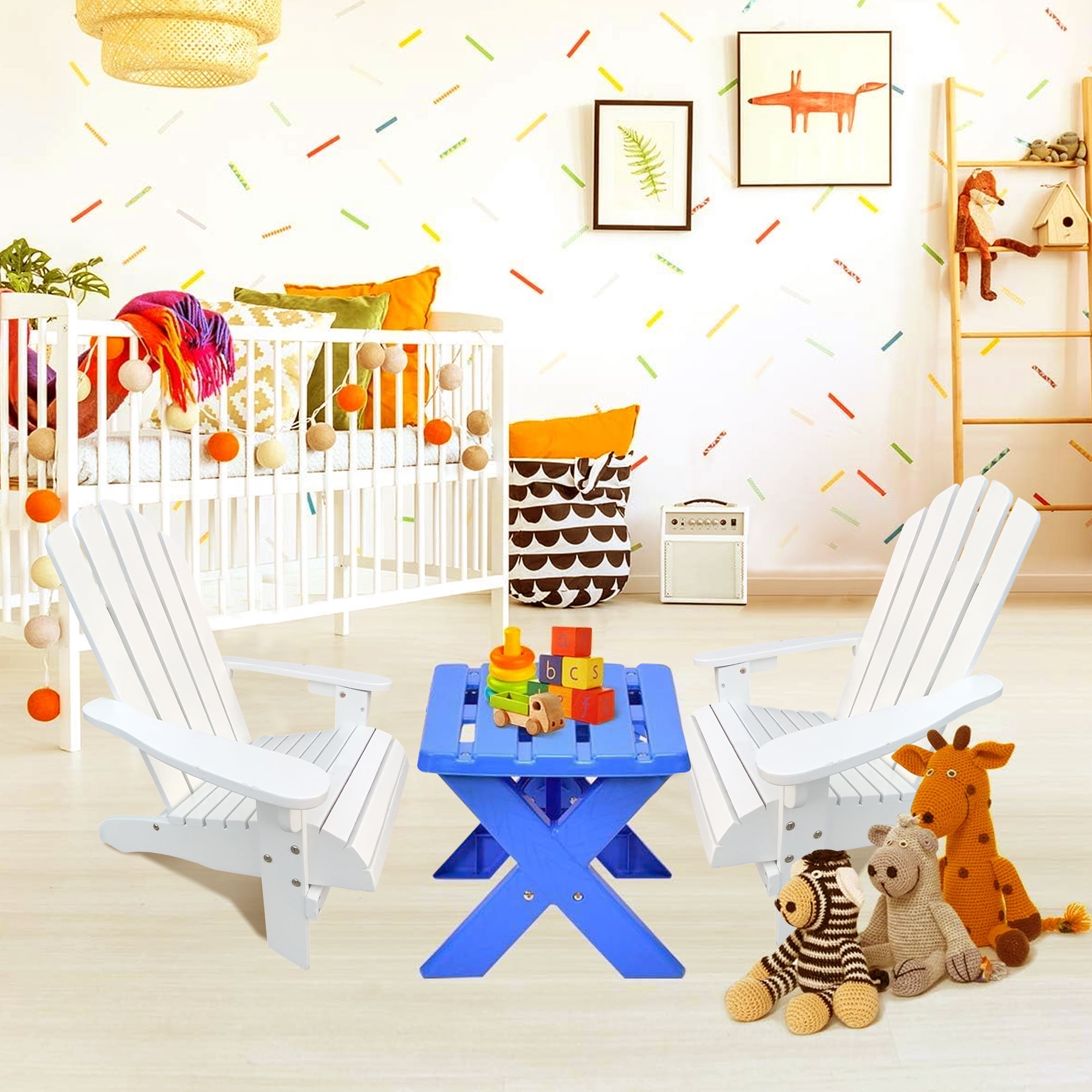 JONPONY Children Outsunny Wooden Adirondack Chair, Ergonomic Design Patio Lawn Chair for Outside Deck Garden Backyard Balcony,White