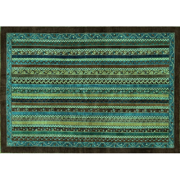 Ahgly Company Indoor Rectangle Abstract Turquoise Blue Modern Area Rugs, 7' x 10'