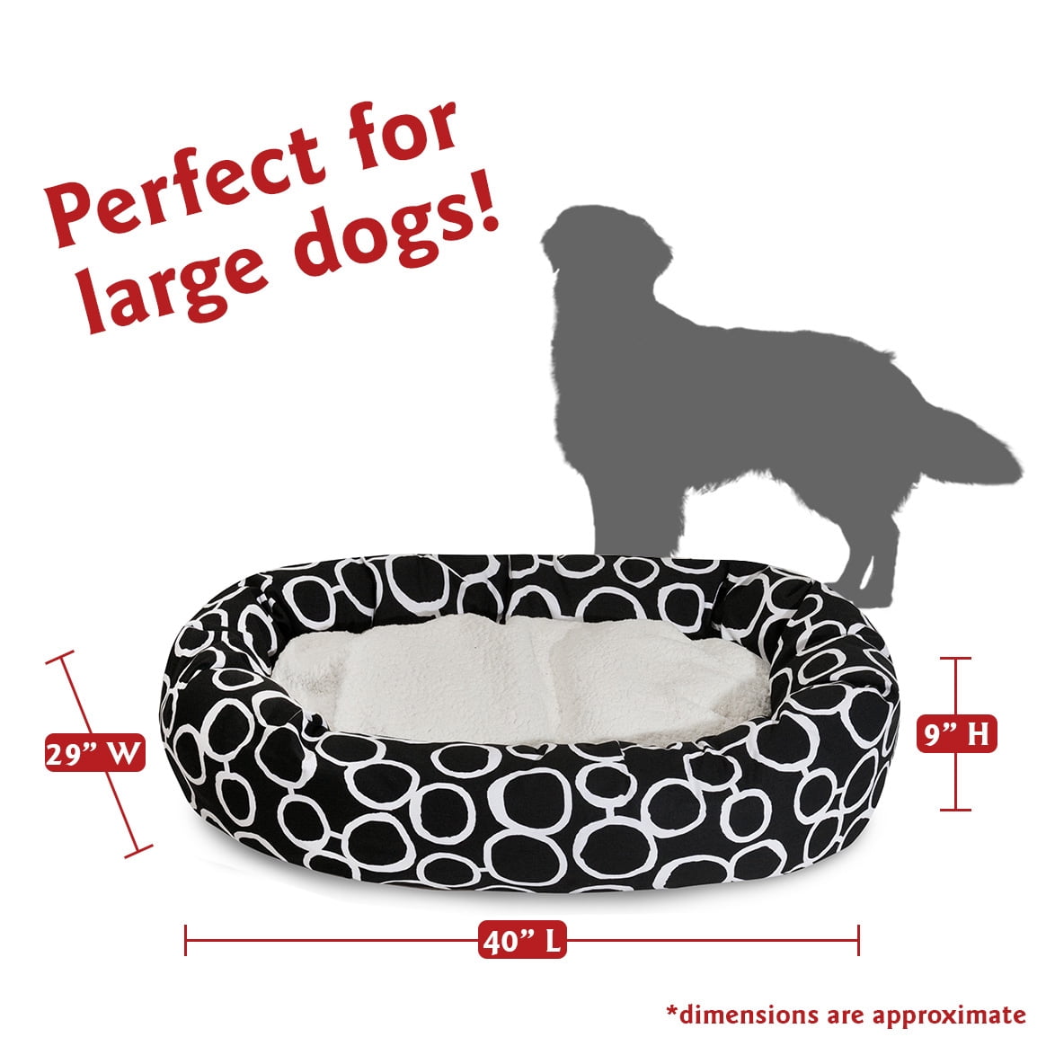 Majestic Pet Sherpa Fusion Bagel Pet Bed for Dogs, Calming Dog Bed Washable, Large, Black
