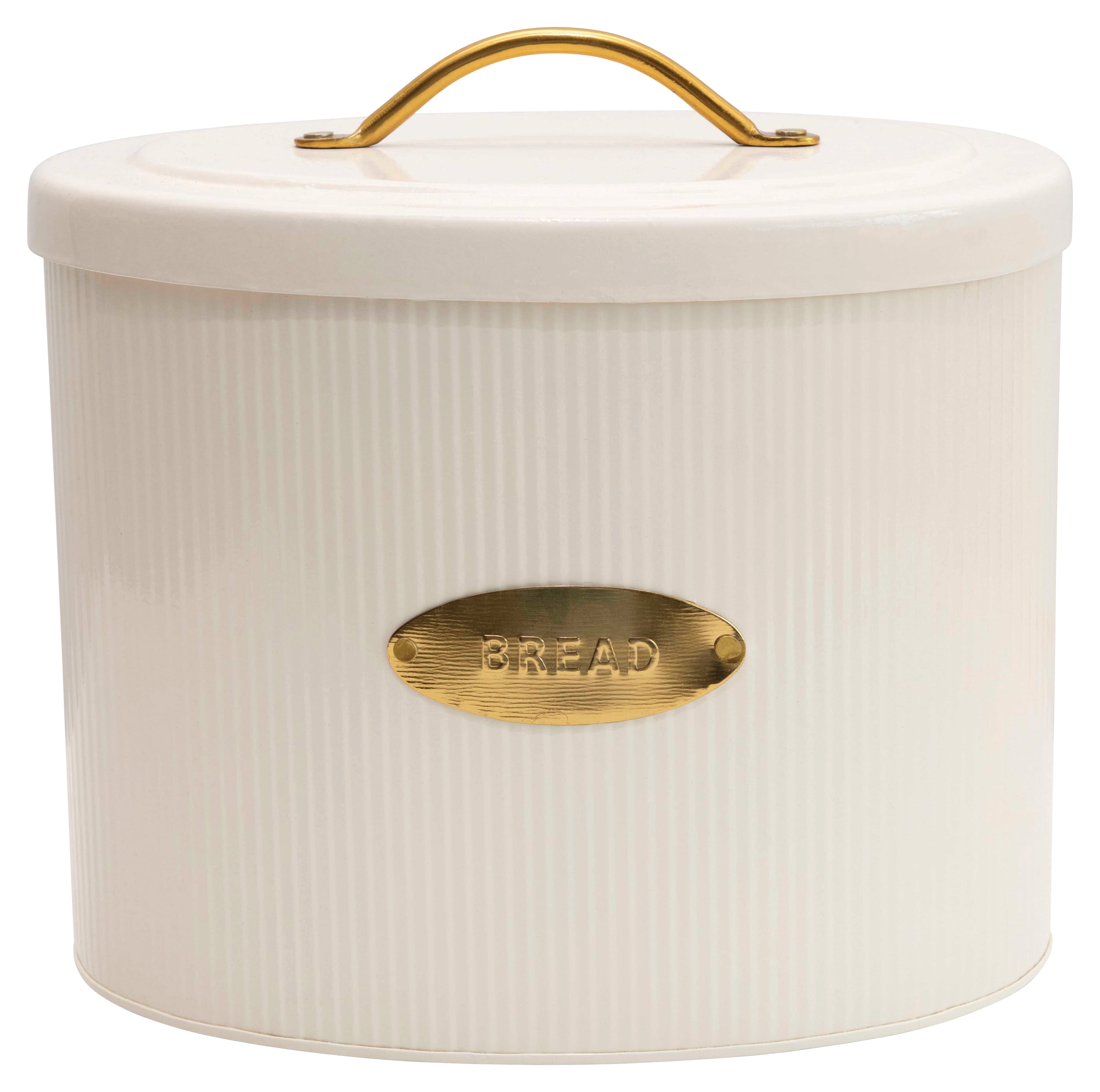 Off-White Creative Co-Op Oval Metal Lid Bread Box