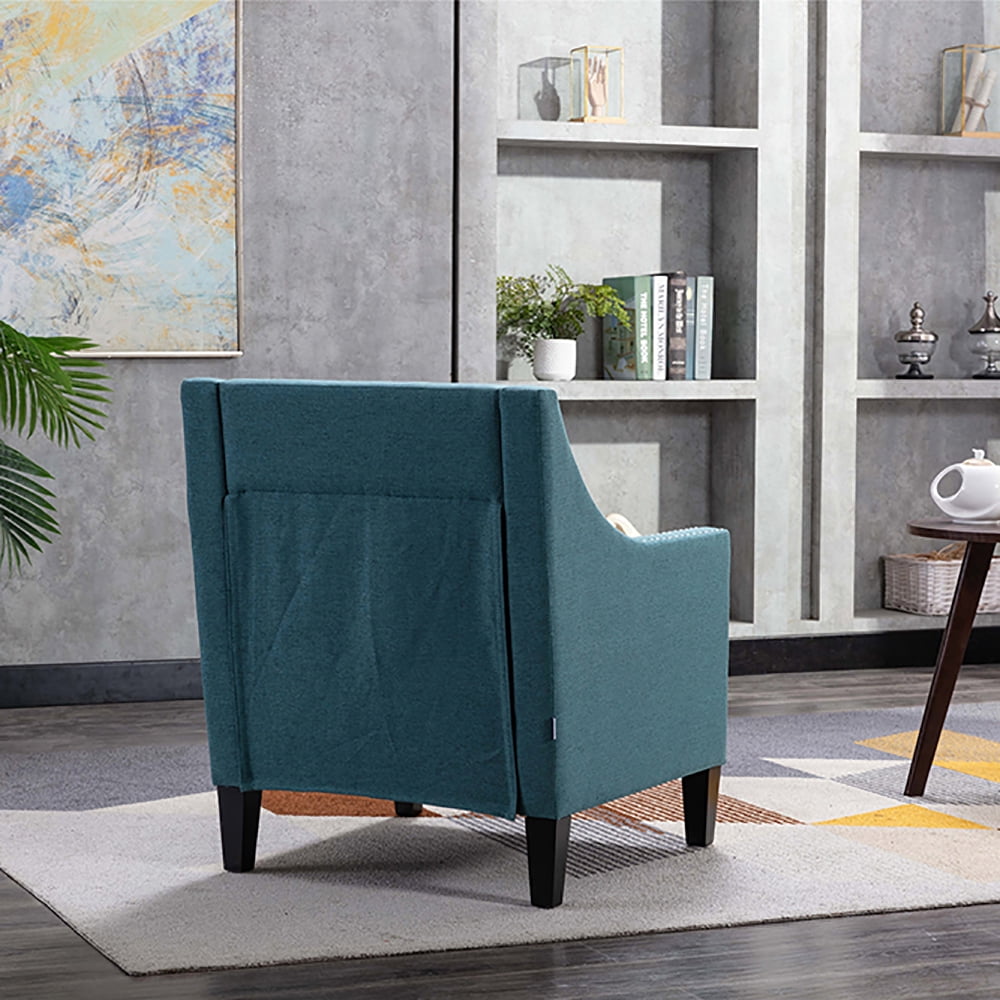 Kepooman Modern Accent Chair for Bedroom Living Room, Armchair with Nailheads and Solid wood Legs Teal Linen, Teal Kepooman Modern Accent Chair for Bedroom Living Room, Armchair with Nailheads and Solid wood Legs Teal Linen, Teal