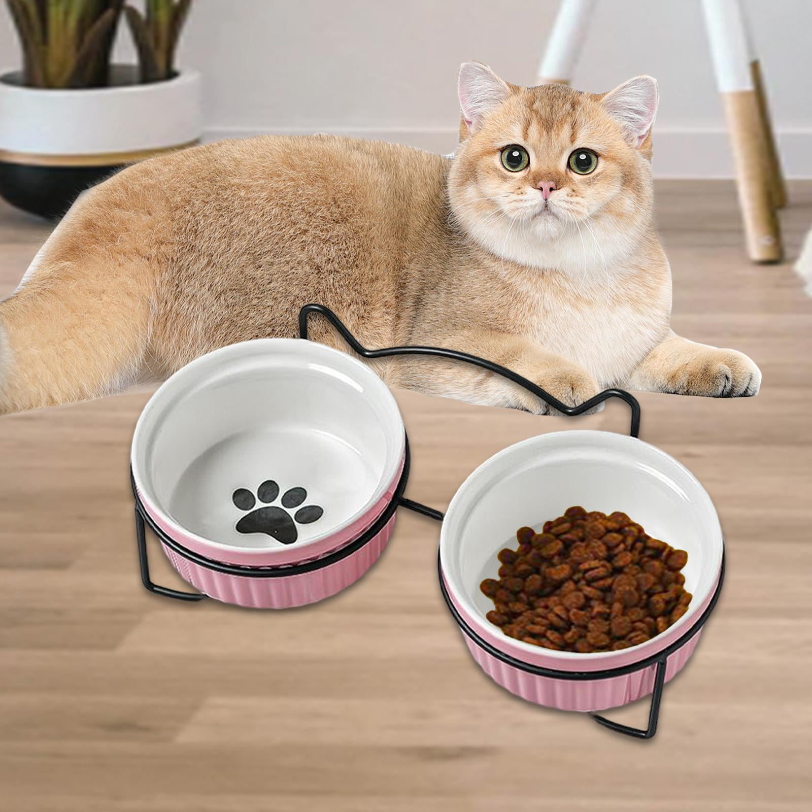 Bvdfgk Raised Cat Bowl Anti Rust Pet Feeding Station Pet Slow Feeder with Stand Protect black