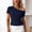 *Navy, variant on Women's Asymmetric Off Shoulder Short Sleeve Top, Form Fitting Solid Color Blouse Black,Women's Plus S
