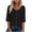 #0201-Black, variant on Womens Blouses Round Neck Three Quarter Sleeve Full Button Front Curved Hem Plain Womens Tees Loose Fit Daily Stretchy Daily Tops