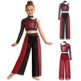 thumbnail image 2 of iiniim Girls Jazz Dance Colored Patch Party Wear Shiny Embellishment Modern Stage Contest Top with Pants Burgundy 16, 2 of 7