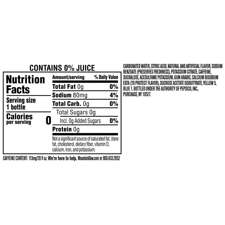 (2 pack) Mountain Dew Baja Blast Zero Sugar Tropical Lime & Citrus Soda Pop, 20 fl oz Bottle