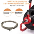 thumbnail image 3 of Drain Cleaner Machine, 100 Ft X 3/8 Inch Electric Drain Auger with 6 Cutters Gloves, Auto Feed Drain Cleaner Machine Commercial Sewer Snake Drill Drain Auger Cleaner for 2 to 4 Inch Pipes, 3 of 9