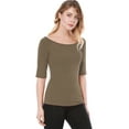 thumbnail image 4 of INSPIRE CHIC T-Shirt Ajusté à Manches Mi-Longues à Encolure Dégagée pour Superposition pour Femmes, 4 of 6