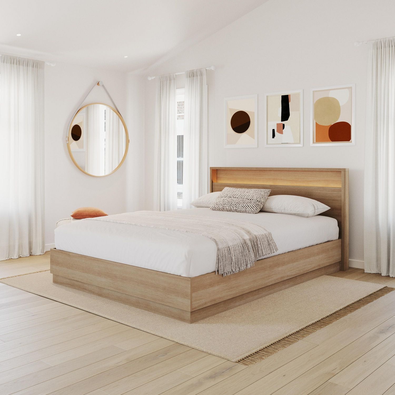 Harlow Bed Set with Slatted Bedframe and Headboard with Integrated Light