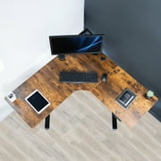 VIVO Electric 47 x 47 Corner Desk, Rustic Vintage Brown Table Top, Black Frame