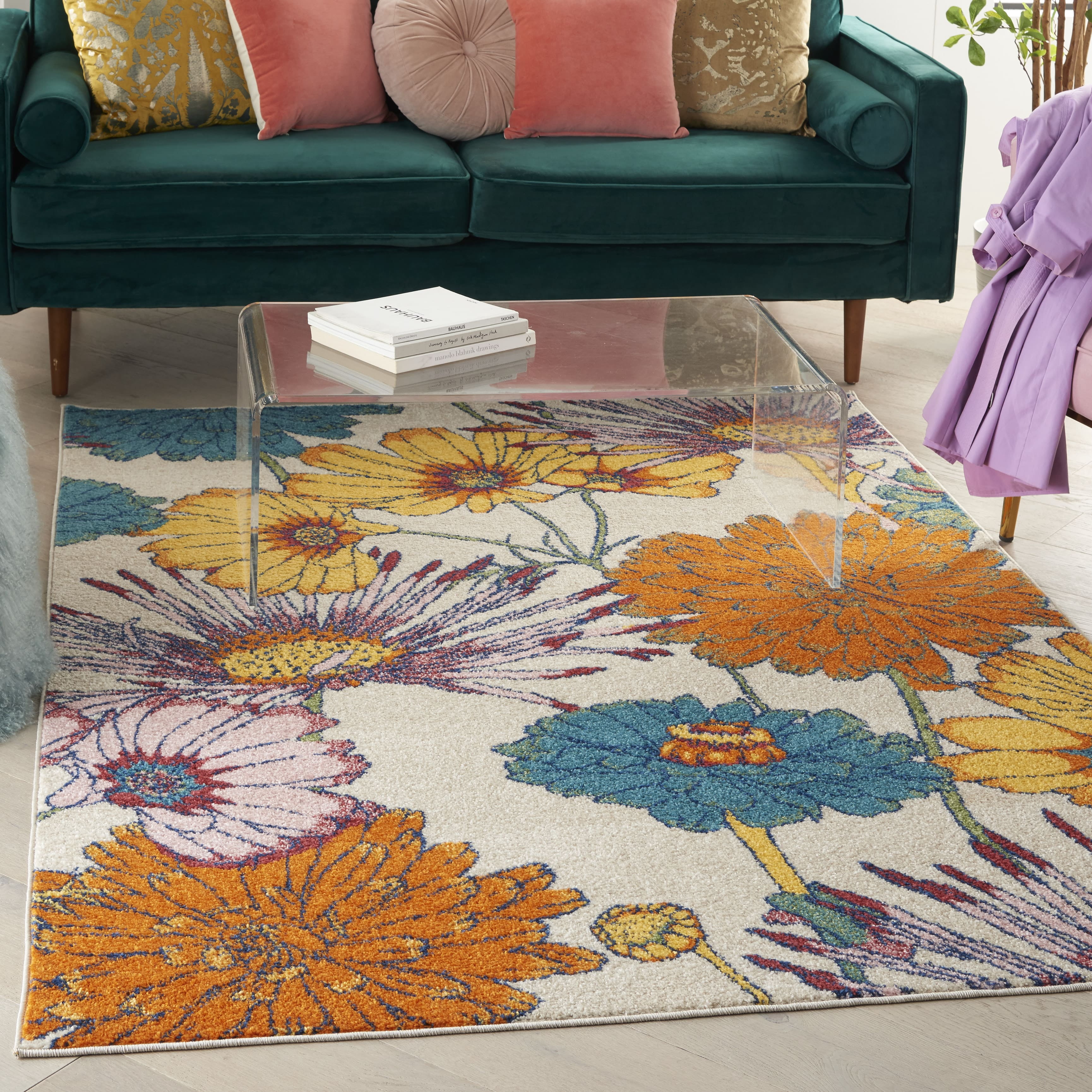 Nourison Allur Modern Floral Ivory Multicolor 5'3" x 7'3" Area Rug, (5' x 7')
