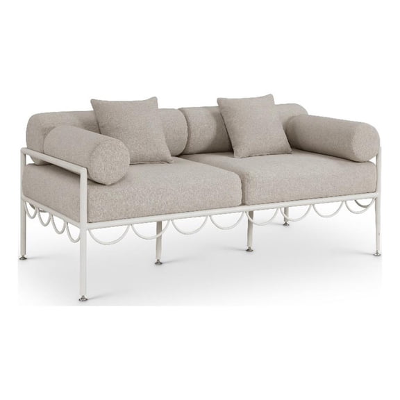 Pemberly Row Contemporary 69.75" Beige Water Resisting Fabric Patio Loveseat