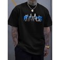 thumbnail image 1 of Camiseta de manga corta con cuello redondo y estampado de alfabetos para hombre: cómoda, de corte regular, de punto acanalado, lavable a mano, ideal para uso diario en verano y estilo urbano informal., 1 of 7