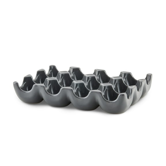Rachael Ray 12 Cup Solid Glaze Ceramics Egg Tray, Dark Gray
