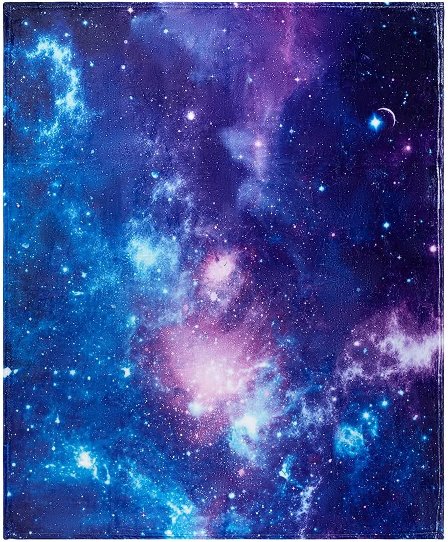 Blue Galaxy Blanket Blue Purple Space Universe Starry Sky Throw Blanket Kids Flannel Fleece Blankets Soft Warm Bed Blanket for Kids Teen Adults 50x60 Blue, Throw