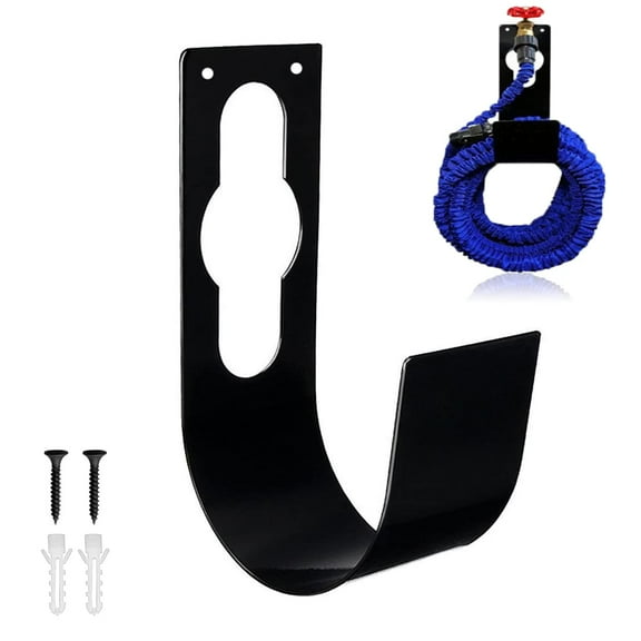 Garden Hose Holder Wall Mount Heavy Duty Metal Hanger Reel for 25FT 50FT 75FT 100FT Expandable Watering Hose Storage Black