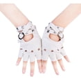 thumbnail image 4 of Guantes punk Vhermosa de cuero PU para mujer Manoplas con remaches Medio dedo, 4 of 4