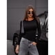 thumbnail image 4 of Camisetas de Larga con Cuello Redondo para Mujer, Estilo Casual y Ajustado, de Color Liso. Ropa Básica de Otoño. Negro L, 4 of 7