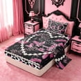 thumbnail image 2 of meiyoeat Leopard Animal Print Twin Sheet Sets For Bow Girls,Chic Pearl Heart Letter H Bedding For Kids,3-Piece, 2 of 6