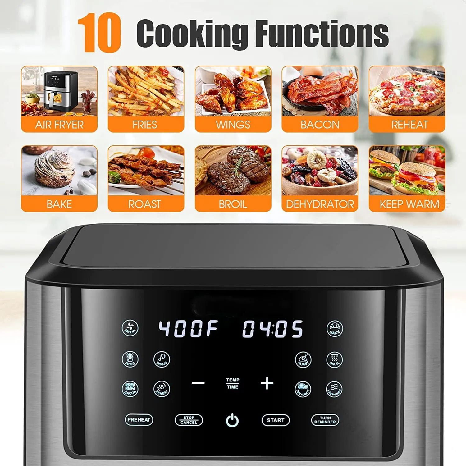 JSTUOKE 8.5QT 1500W Air Fryer Oven, 10-in-1 Family-Sized Oven, Digital Air Fryer Oil Free Low Fat Healthy Cooker With Touch Screen and Temperature Control
