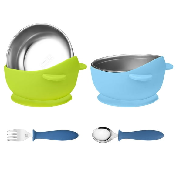 Cuencos Wesketch para bebés de acero inoxidable con ventosa de silicona, paquete de 2