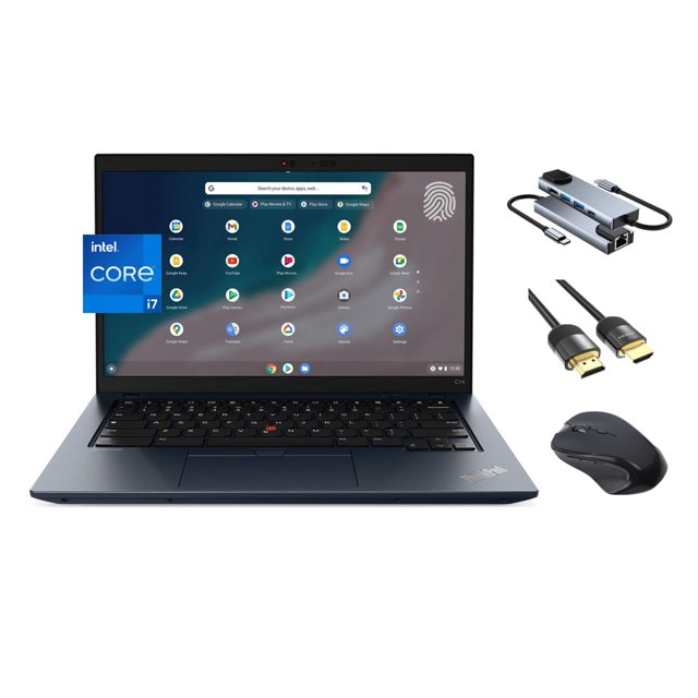 Lenovo ThinkPad C14 Ordinateur Portable, Écran 14 Pouces FHD IPS, 12e Gén Core i7-1265U vPro, 16 Go RAM, 1 To PCIe SSD, WiFi 6E, Lecteur FP, Clavier Rétroéclairé, Type-C/DP, Version US Clavier, Ensemble Essentiel 3-en-1, Chrome OS