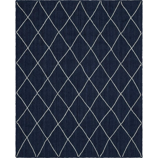 Unique Loom Braided Jute Geometric Area Rug 8' x 10' Rectangle Navy Blue/Ivory