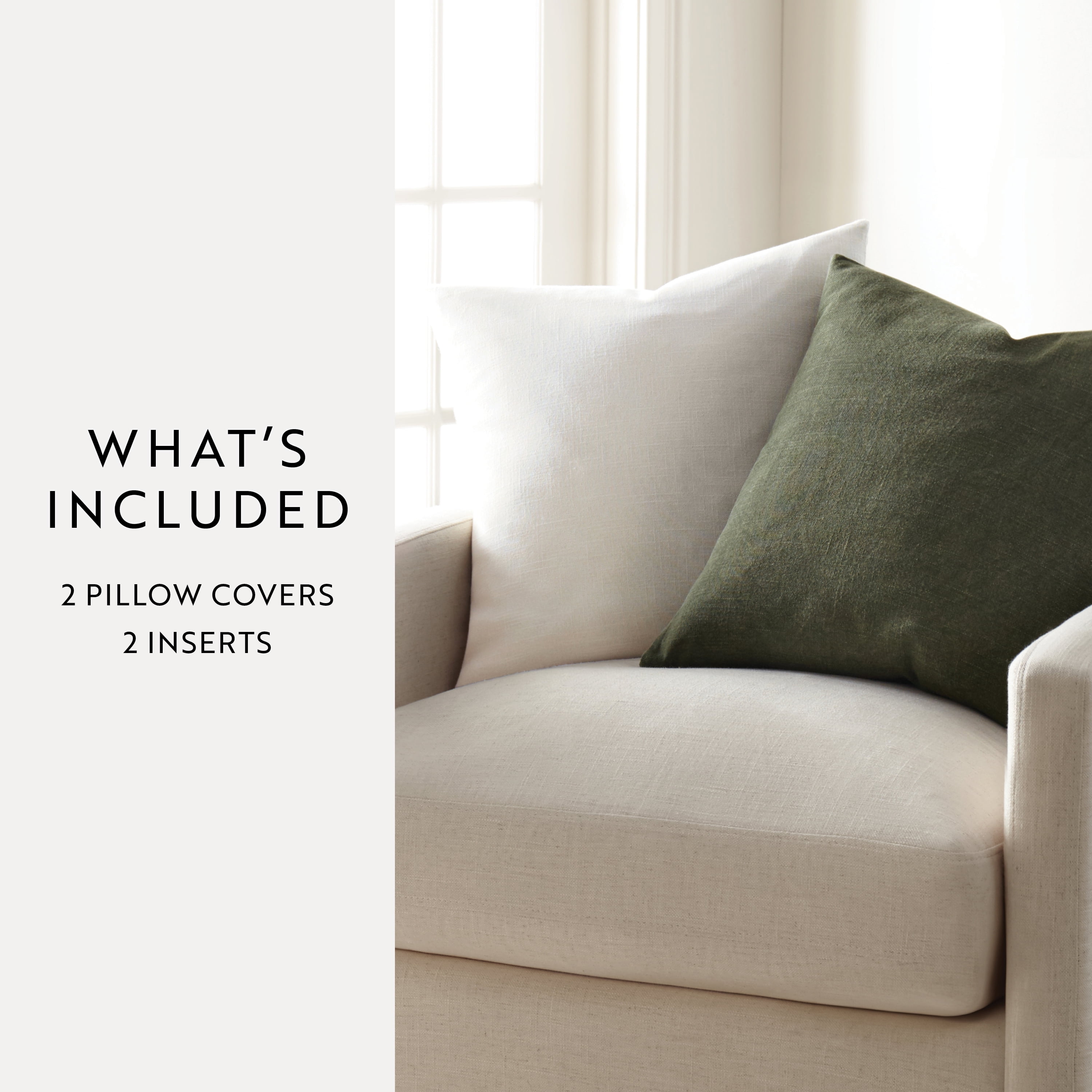 Noble Linens 2-Pack Cotton Slub Decor Throw Pillows Solids Olive & Natural