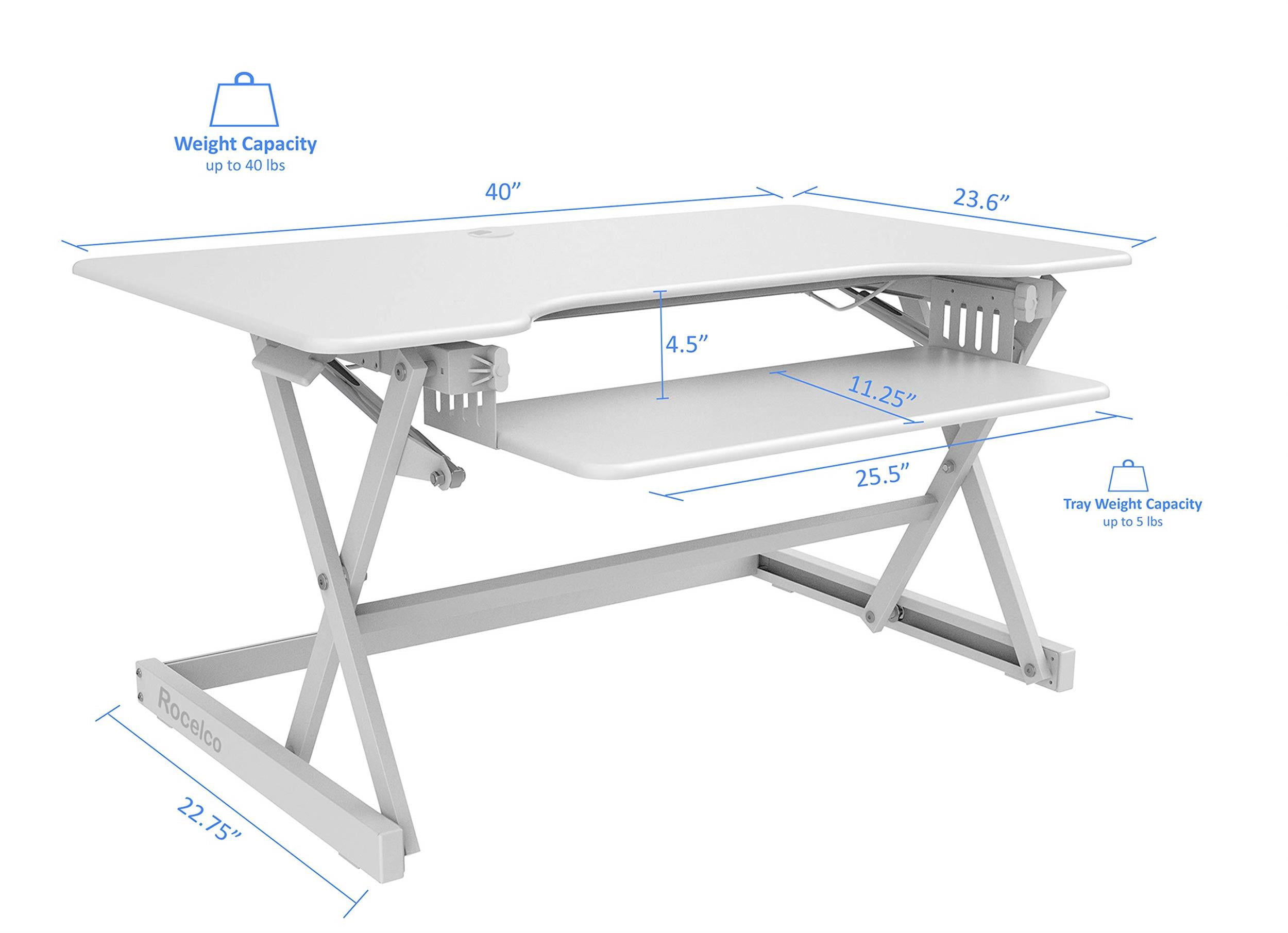 Pemberly Row 40" Large Height Adjustable Standing Desk Converter - White