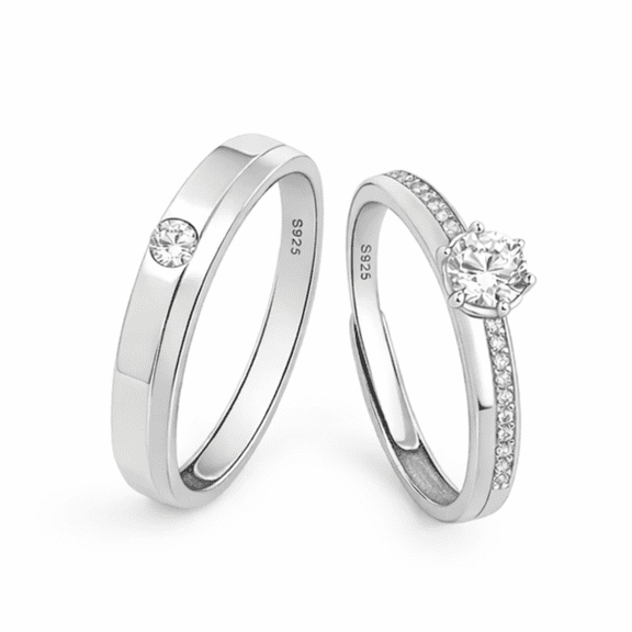 Meissa His and Hers Ring Set with Bezel-Set Accent Band and Elegant Solitaire Women’s Ring, Timeless Matching Jewelry for Couples