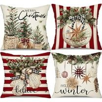 Christmas Pillow Covers 18x18 inch Set of 4 Christmas Tree Gloves Hello Winter Decorative Red White Stripe Throw Pillow Covers Winter Farmhouse Decoration for Home Couch 134
