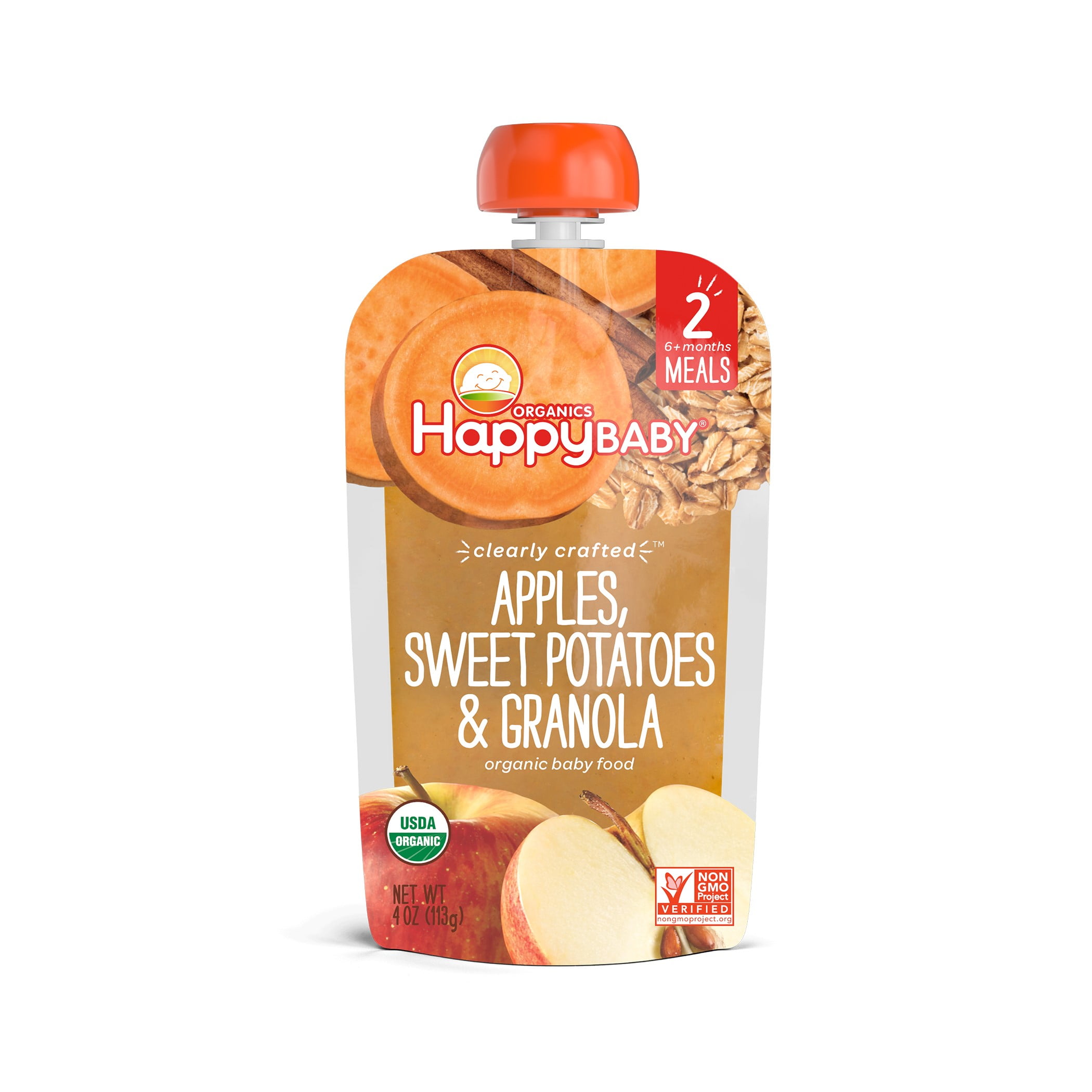 Happy Baby Organic Stage 2 Baby Food, Apple Sweet Potatoe Granola, 4 oz Pouch
