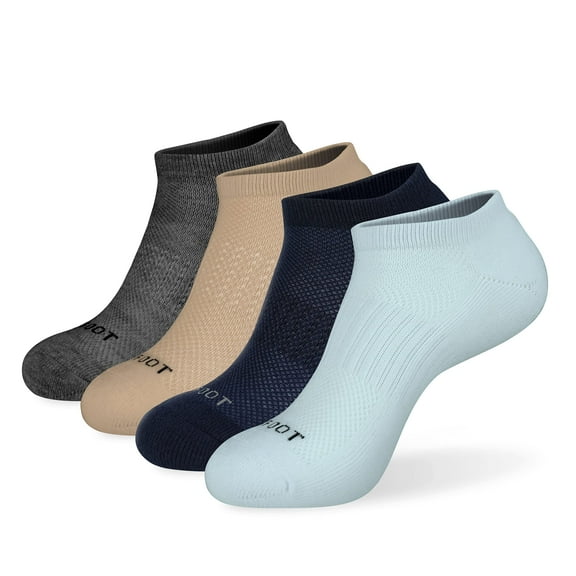 MONFOOT Women's and Men's 4-Pack Athletic Cushioned Mesh Ankle Socks Natural