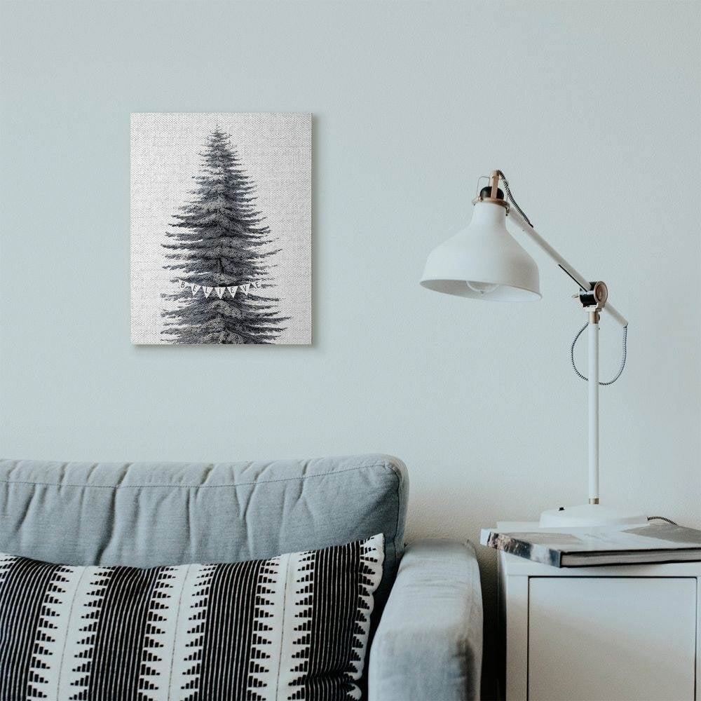 Stupell Industries Snow Covered Christmas Tree Believe Holiday Word DesignCanvas Wall Art By Artist Lettered and Lined