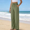 thumbnail image 4 of Women's High Waist Boho Linen Palazzo Pants Lightweight Wide Leg Summer Work Pants Army Green L, 4 of 4