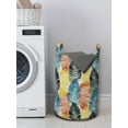 thumbnail image 3 of Tropical Laundry Bag, Jungle Botany Style Hand Drawn Doodles of Palm Leaves Summer Design Repetition, Basket with Handles Drawstring Closure for Laundromats, 13" x 19", Multicolor, by Ambesonne, 3 of 4