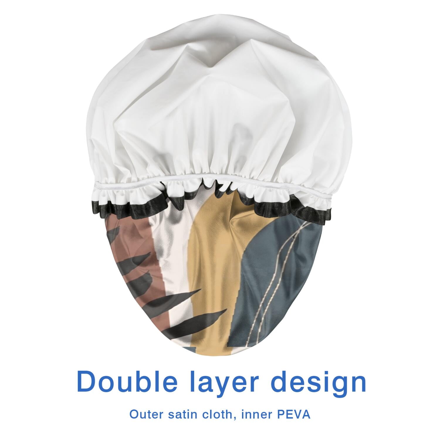 Shower Caps,Brown Boho Geometric and Plant Pattern Waterproof Shower Cap for Women 4 Pieces,Double Reusable Hair Cover for Shower PEVA Elastic Stretch Hem