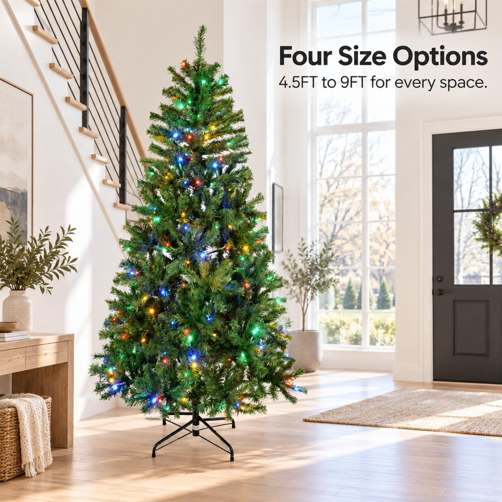 Alvantor Pre-Lit Artificial Christmas Tree with Colorful Lights for Home, Green 9FT