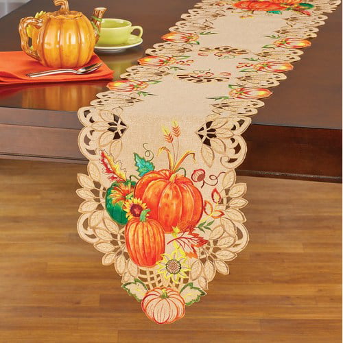 Applique Embroidered Fall Pumpkin Table Linens-Runner - Walmart.com ...