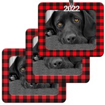 Expressly Yours! 2022 Picture Frame Christmas Ornament with Non-Glare Photo Protector, Horizontal Red & Black Buffalo Plaid, 3-Pack