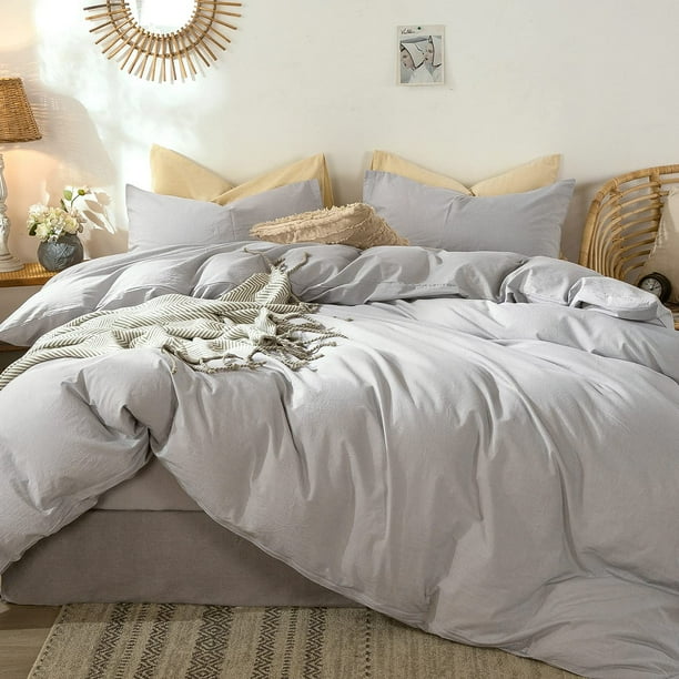 MooMee Bedding Duvet Cover Set 100 Washed Cotton Linen like Textured