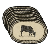 VHC Brands Sawyer Mill Cow 12 x 18" Jute Placemats, Set of 6, Charcoal