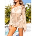 thumbnail image 6 of FEORJGP Women's Summer Bikini Cover-Up Swimsuit Ladies Long Sleeve Tunic Off Shoulder Hollow Out Knit Crochet Slim Mini Dress Beachwear Sexy Swimwear, 6 of 9