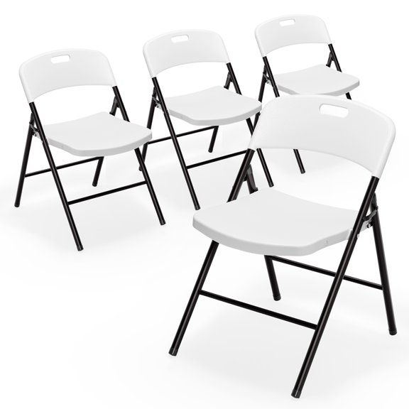 Ktaxon 4Pcs Plastics Folding Chairs, Capacity Up to 350Lbs Portable Seating for Outdoor Indoor Patio Party Dining Wedding Commercial, White