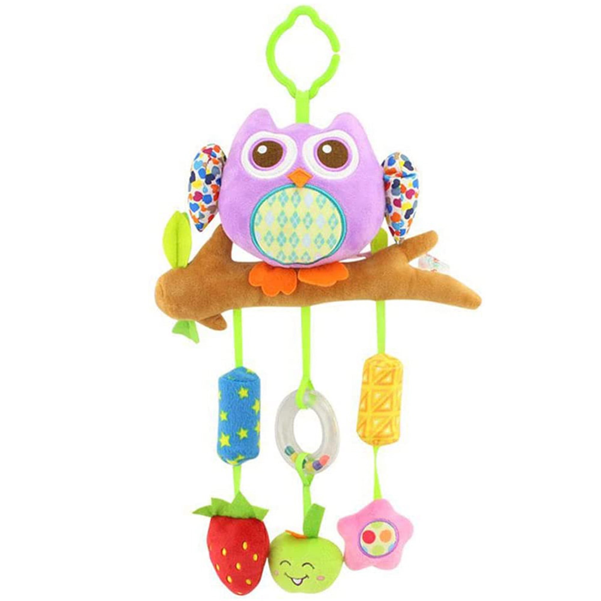 Baby Stroller Hanging Toy, Baby Toys 0-12 Months, Infant Toys Soft Plush Car Seat Toys with Teether Sound Wind Chimes(Purple Owl)