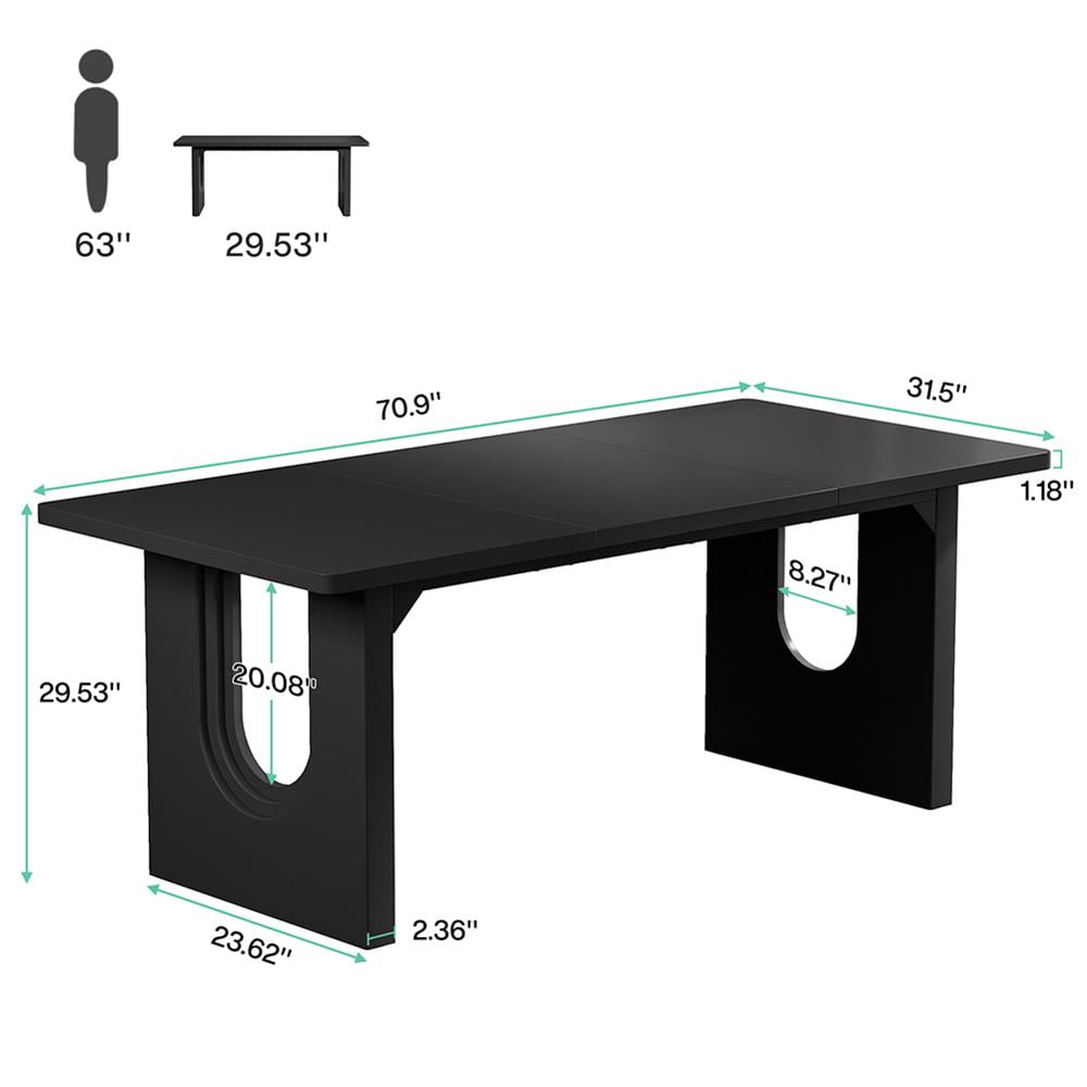 Resenkos Study Writing Desk, Computer Desk,71" Executive Desk, Modern Computer Desk with Wood Double Pedestal Base,Black
