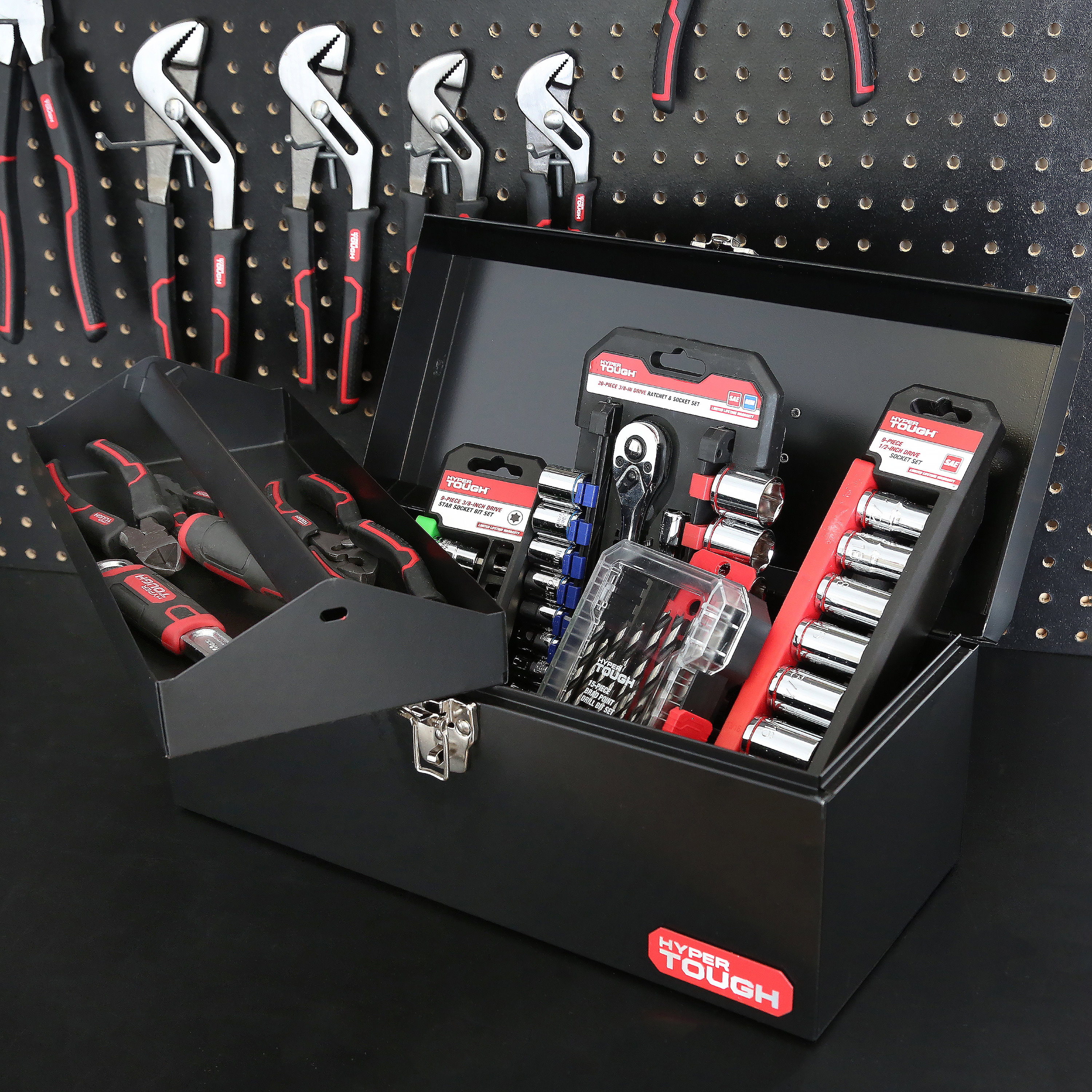 Hyper Tough 16-Inch Metal Tool Box with Removable Tray photo 3