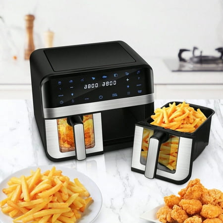 9L Dual Basket Air Fryer - Digital Touchscreen, Smart Sync Finish, Hi-Fry, Auto Shutoff, 2 Independent 4.5L Nonstick Dishwasher-Safe Frying Baskets - Digital Double Air Fryer - Black