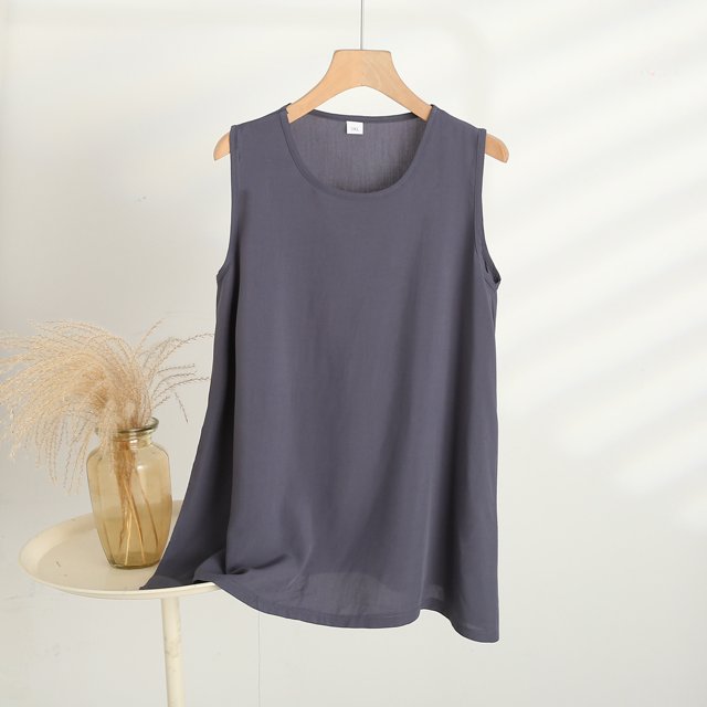 Débardeurs Grande Taille pour Femmes Sans Manches Col Rond Été Décontracté Couleur Unie Camisoles Amples Gris TTTTG